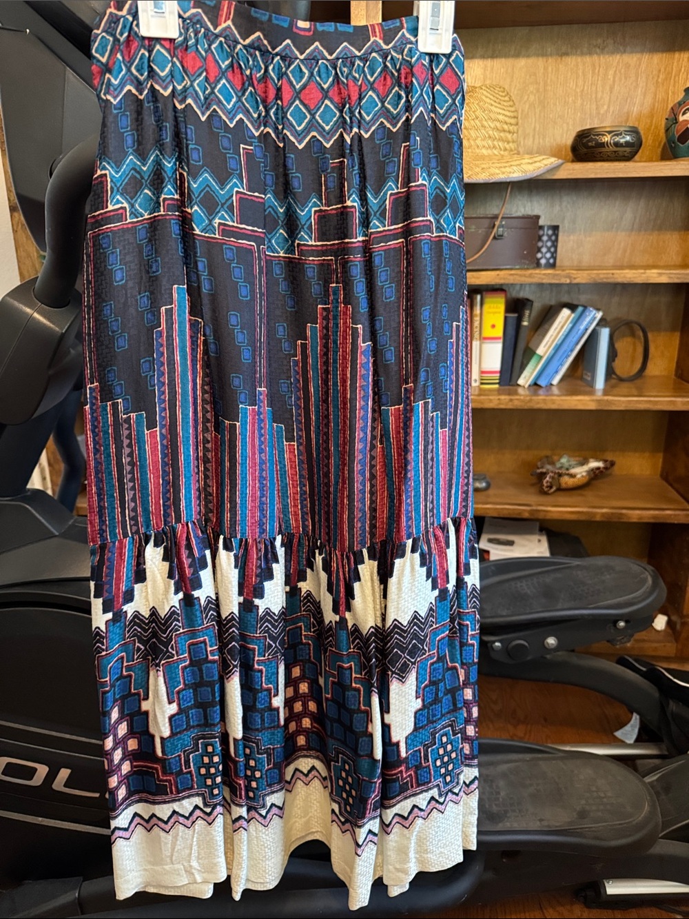BA&SH Boho Geometric Tiered Maxi Skirt - Navy, Teal & Red